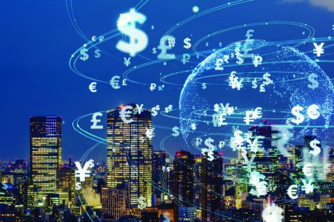 Financial cityscape.