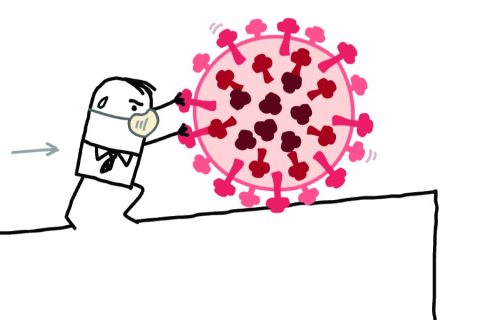 Cartoon virus being rolled uphill.