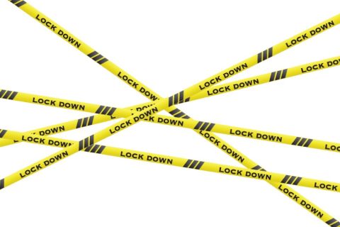 Yellow tape reading "Lock Down".